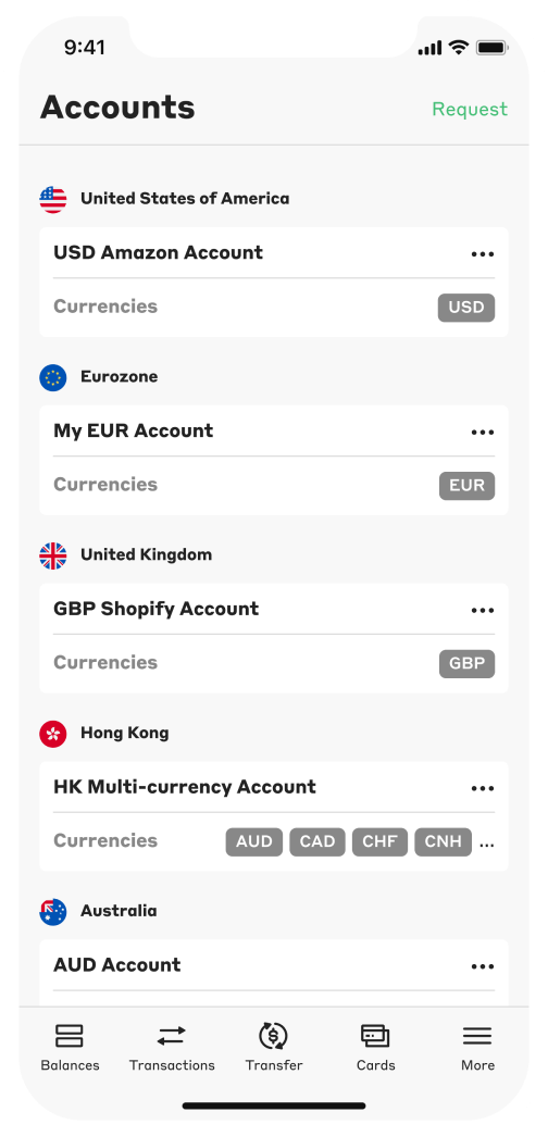 Currenxie app Accounts screen preview